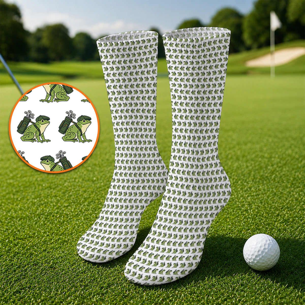 Funny Frog Golf Socks, Cute Frog Pattern Golf Sock, Unique Golf Gift For Golfer