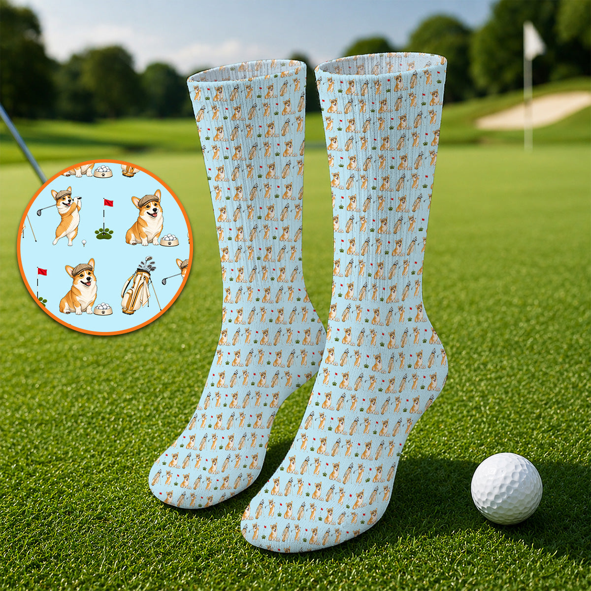 Funny Corgi Golf Sock, Corgi Pattern Golf Socks, Dog Lover Golf Gift