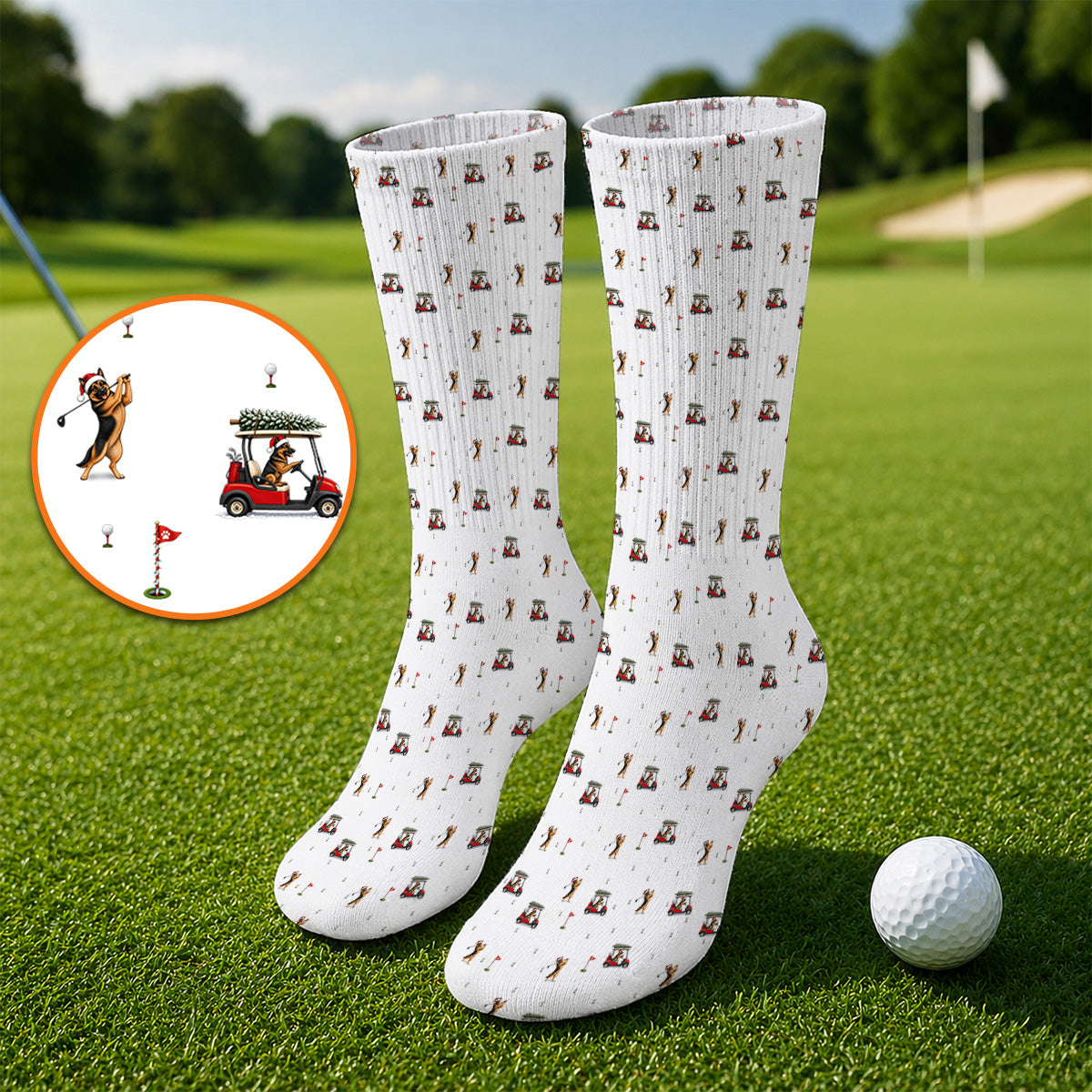 Crazy German Shepherd Christmas Pattern Golf Socks, German Shepherd Golf Cart Sock, Holiday Golf Gift for Golfers