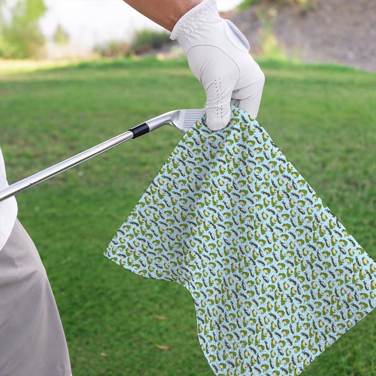Cute Frog Golf Towels, Playful Frog & Golf Bag Pattern Towel, Funny Golf Gift For Frog Lovers