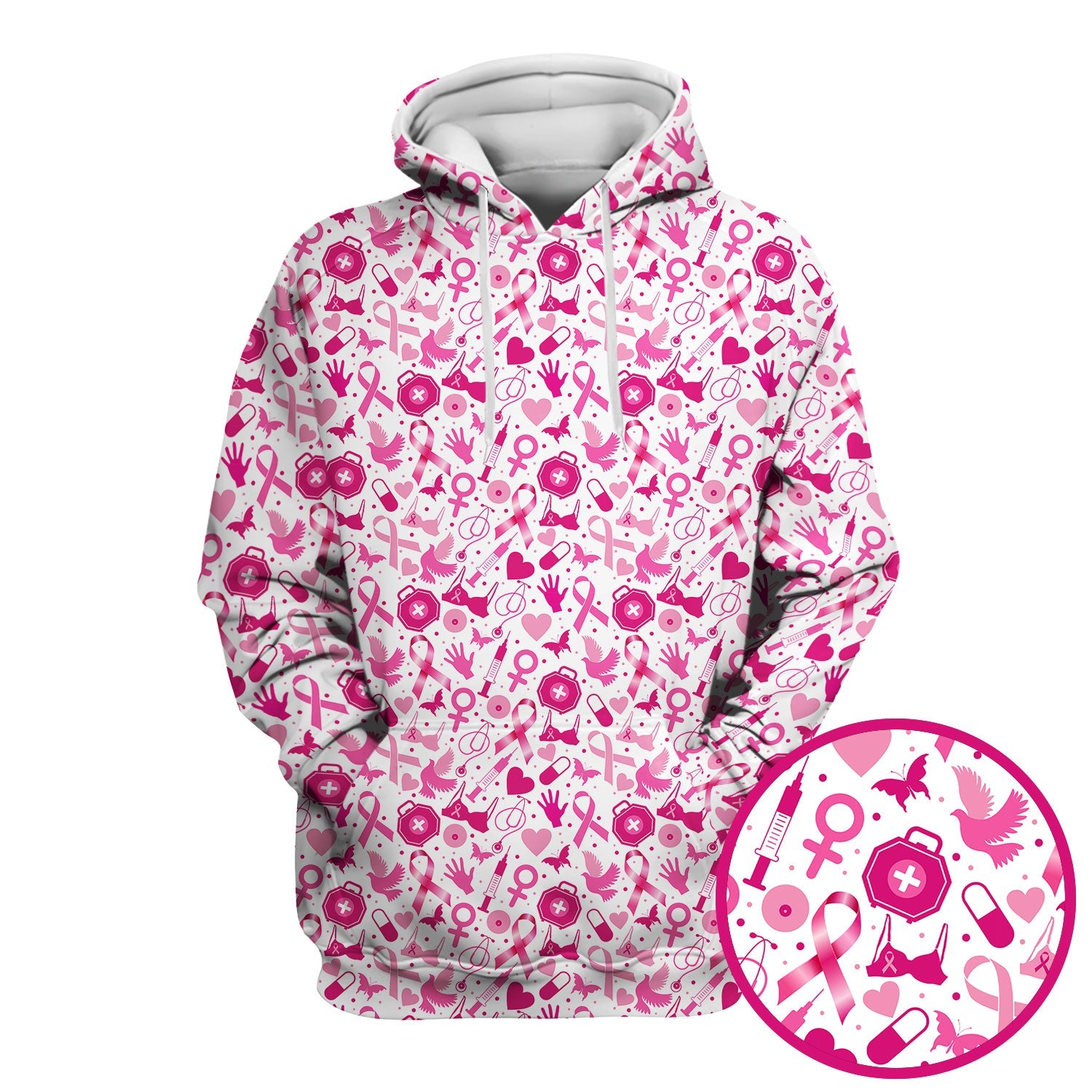 Breast Cancer Awareness Shirt - Pink Ribbon & Nurse Icons Pattern - Gift for RN LPN Healthcare Workers