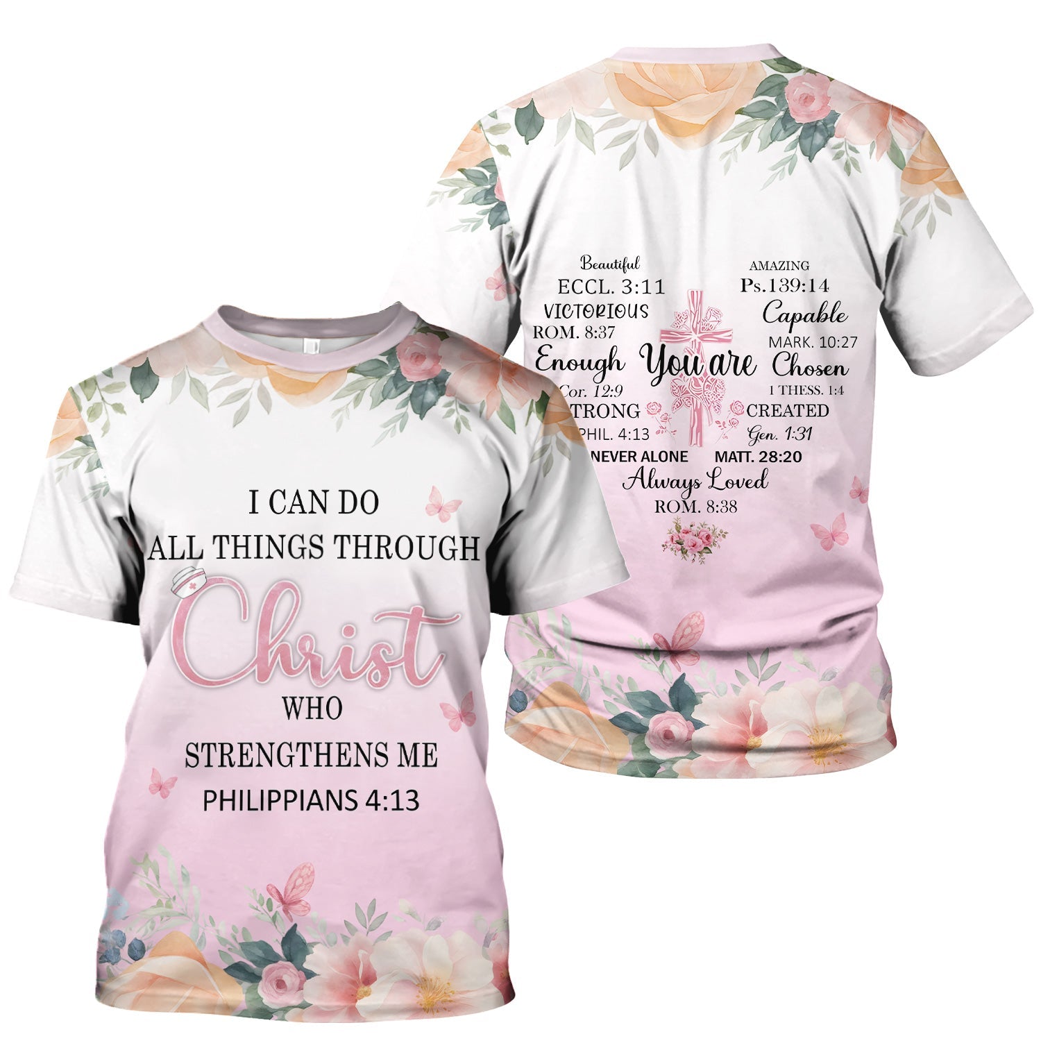 Christian Inspirational Floral Shirt - Inspirational Bible Verse Apparel - Gift for RN LPN CNA Healthcare Staff