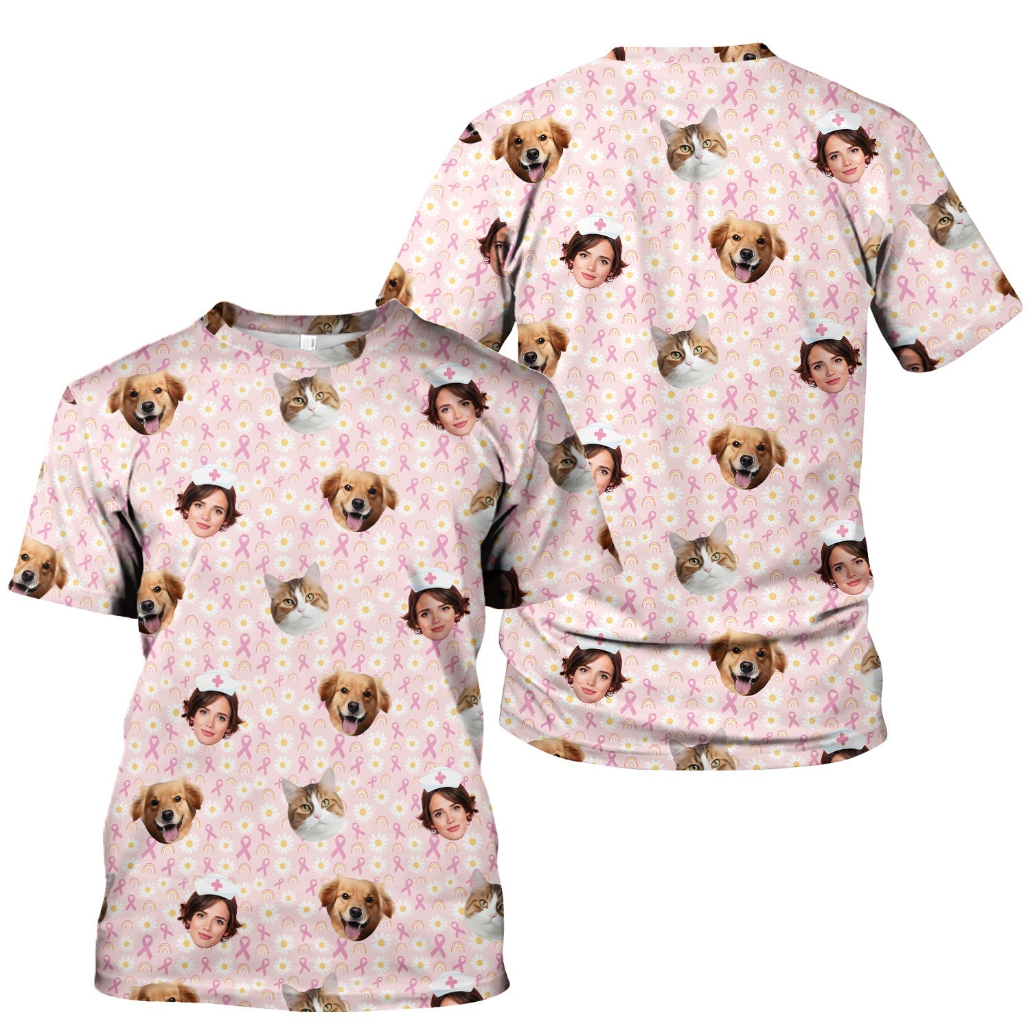 Custom Face Nurse Shirt for Women - Cute Breast Cancer Awareness Graphic Tee - Gift for RN LPN CNA
