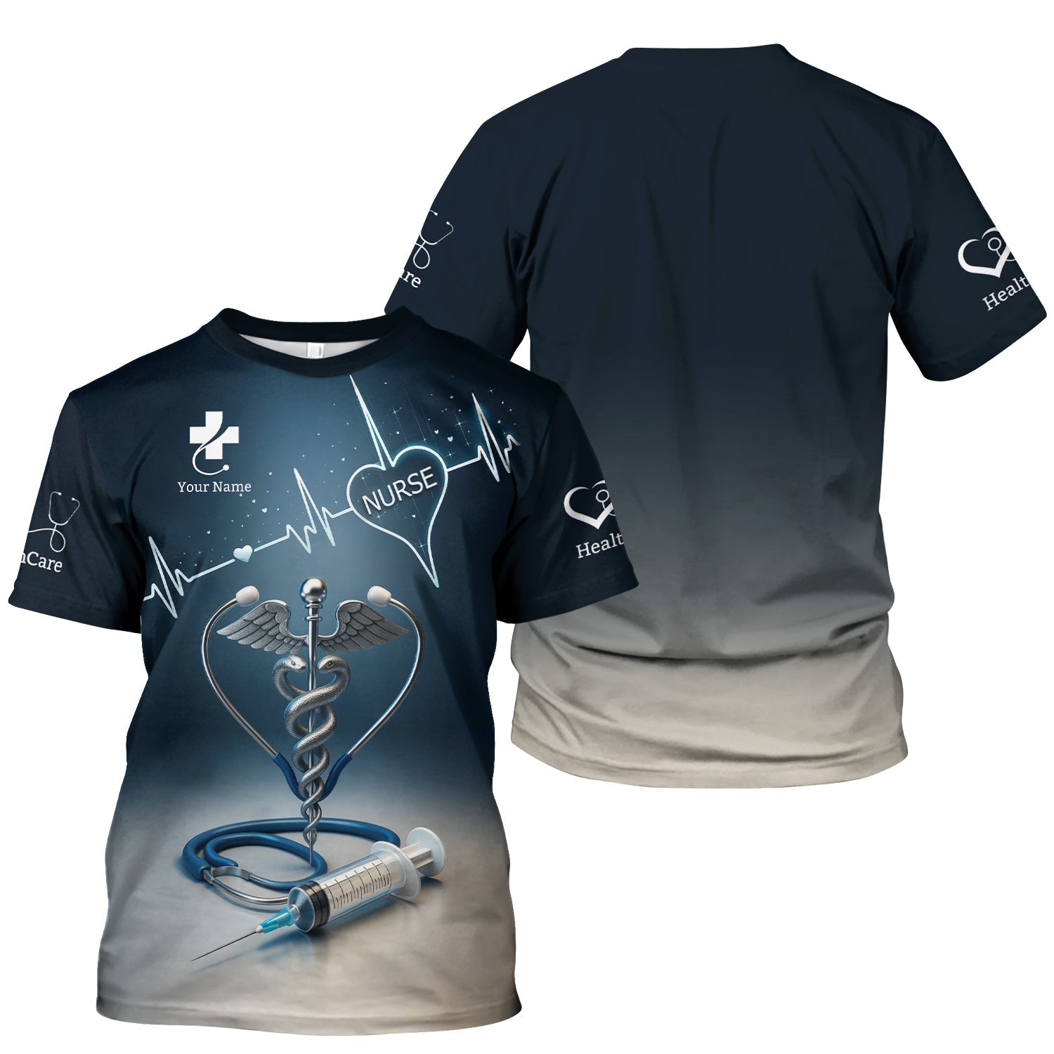 Custom Nurse Shirt with Caduceus and Heartbeat - Personalized Medical Apparel for RN CNA LPN - Gift for Healthcare Professionals
