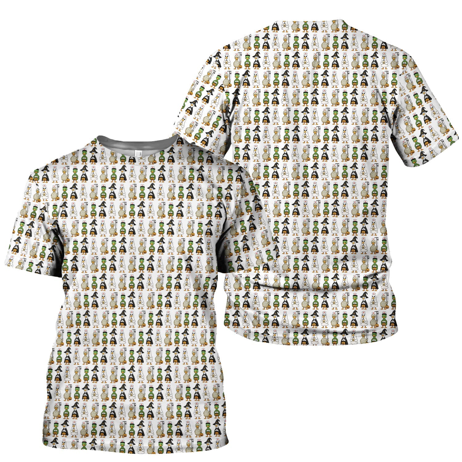 Funny Nurse Halloween T-Shirt - Cute Duck in Halloween Costumes Pattern Design - Gift for Women RN LPN & Healthcare Workers