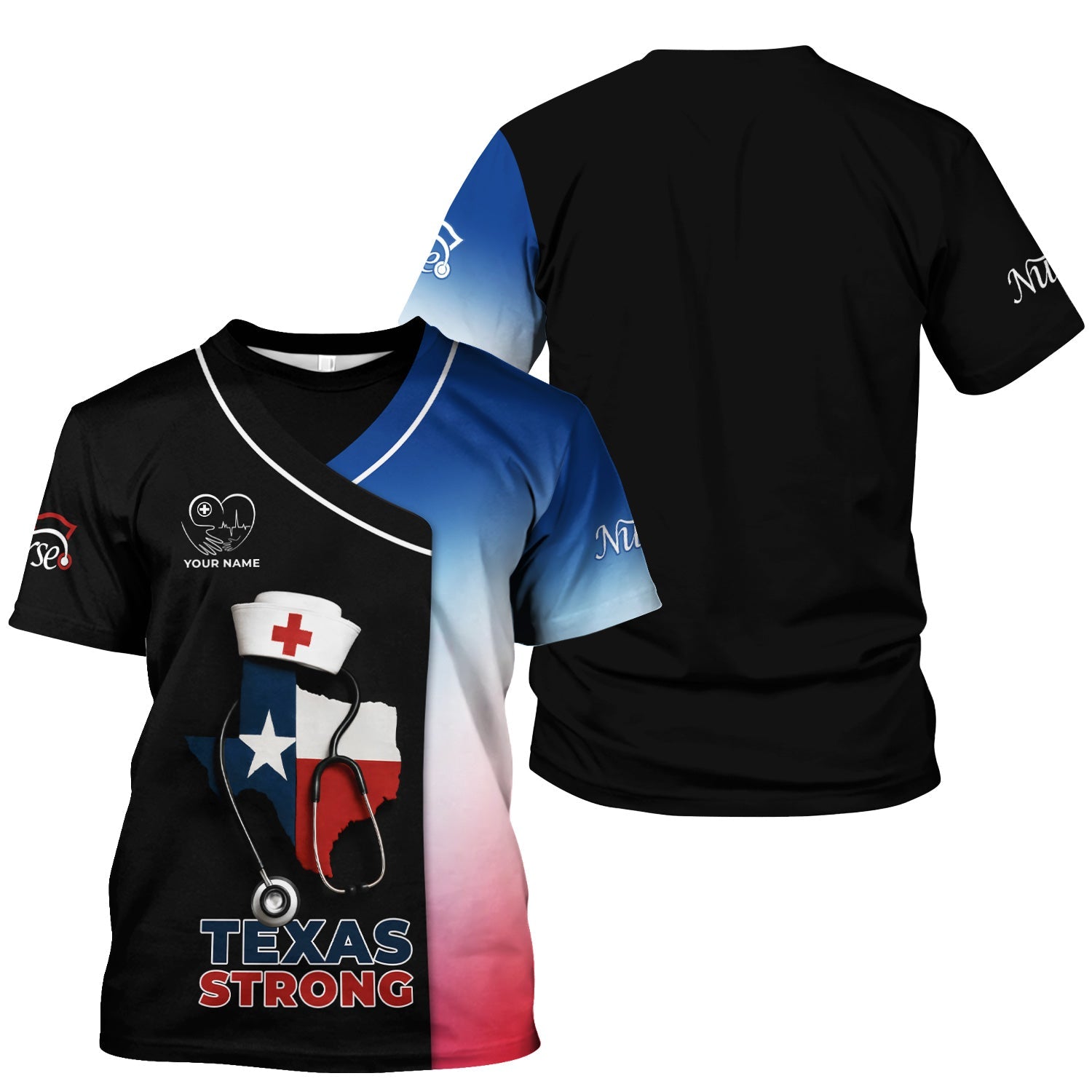 Texas Strong Nurse Shirt - Customizable with Stethoscope & Texas Flag Design - Perfect for RN, CNA, LPN, Healthcare Workers