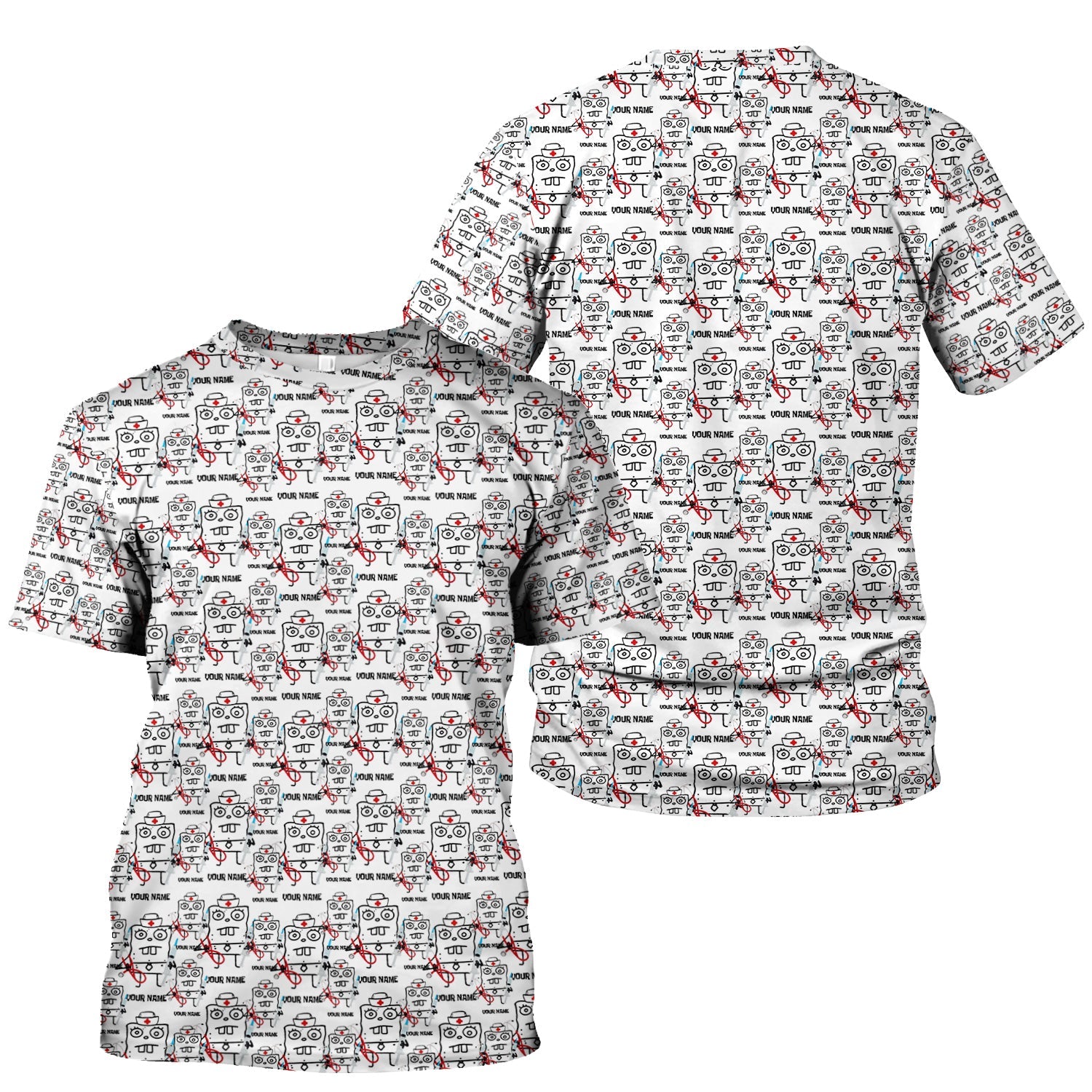 Personalized Doodle Bob Nurse Shirt - Funny Cartoon Medical Graphic Tee - Custom RN MD CNA Healthcare Gift
