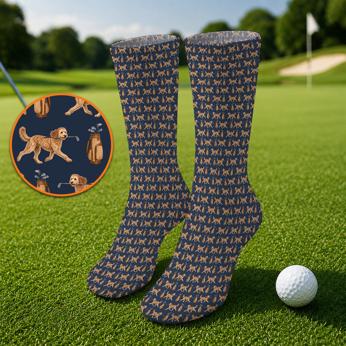 Goldendoodle Golf Socks, Doodle Dog Pattern Golf Sock, Funny Golf Gift For Dog Lovers