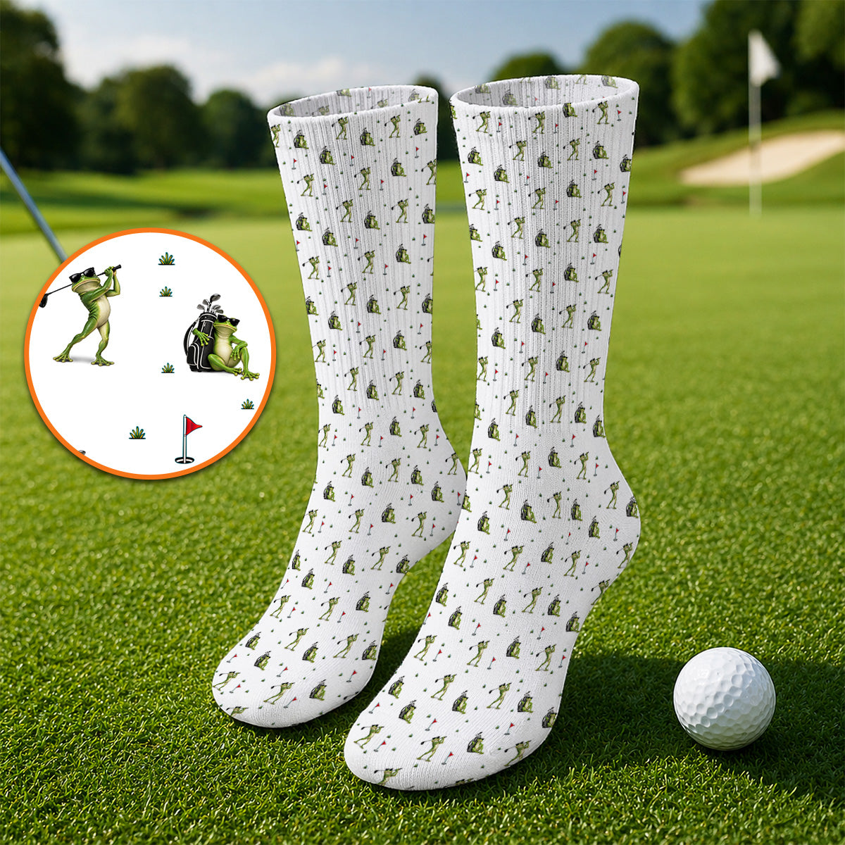 Cool Frog Golf Socks, Frog Golf Pattern Sock, Funny Golf Gift For Golfer