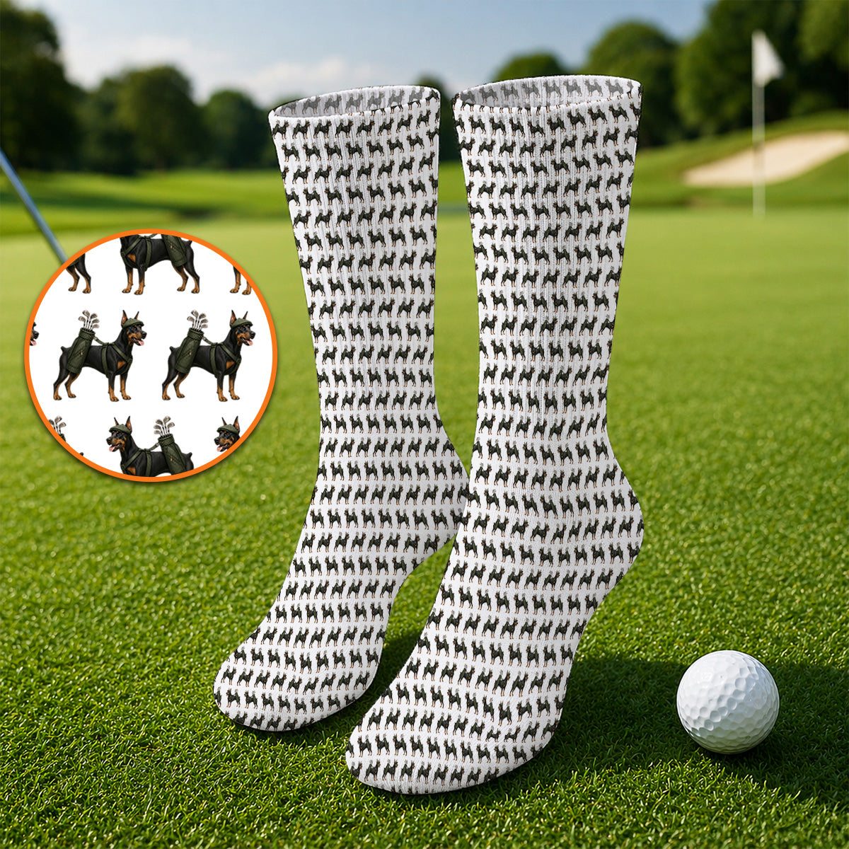 Doberman Golf Socks, Crazy Doberman Pattern Golf Sock, Dog Lover Golf Gift