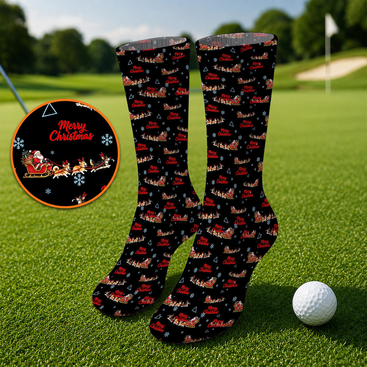 Corgi Christmas Pattern Golf Socks, Funny Corgi Golf Sock, Xmas Golf Gift For Golfers