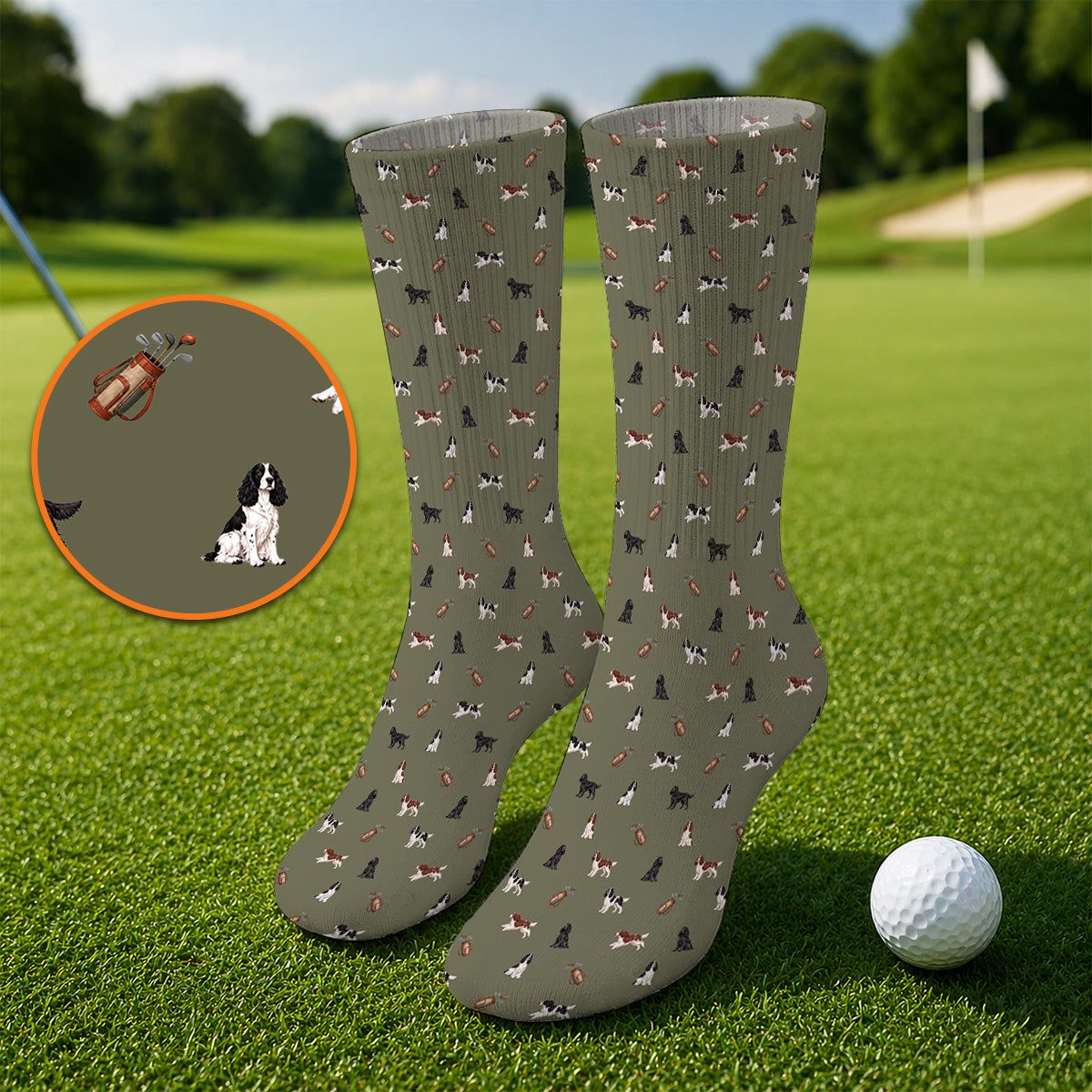 English Springer Spaniel Golf Socks, Funny Dog Pattern Golf Sock, Golf Gift For Golfers