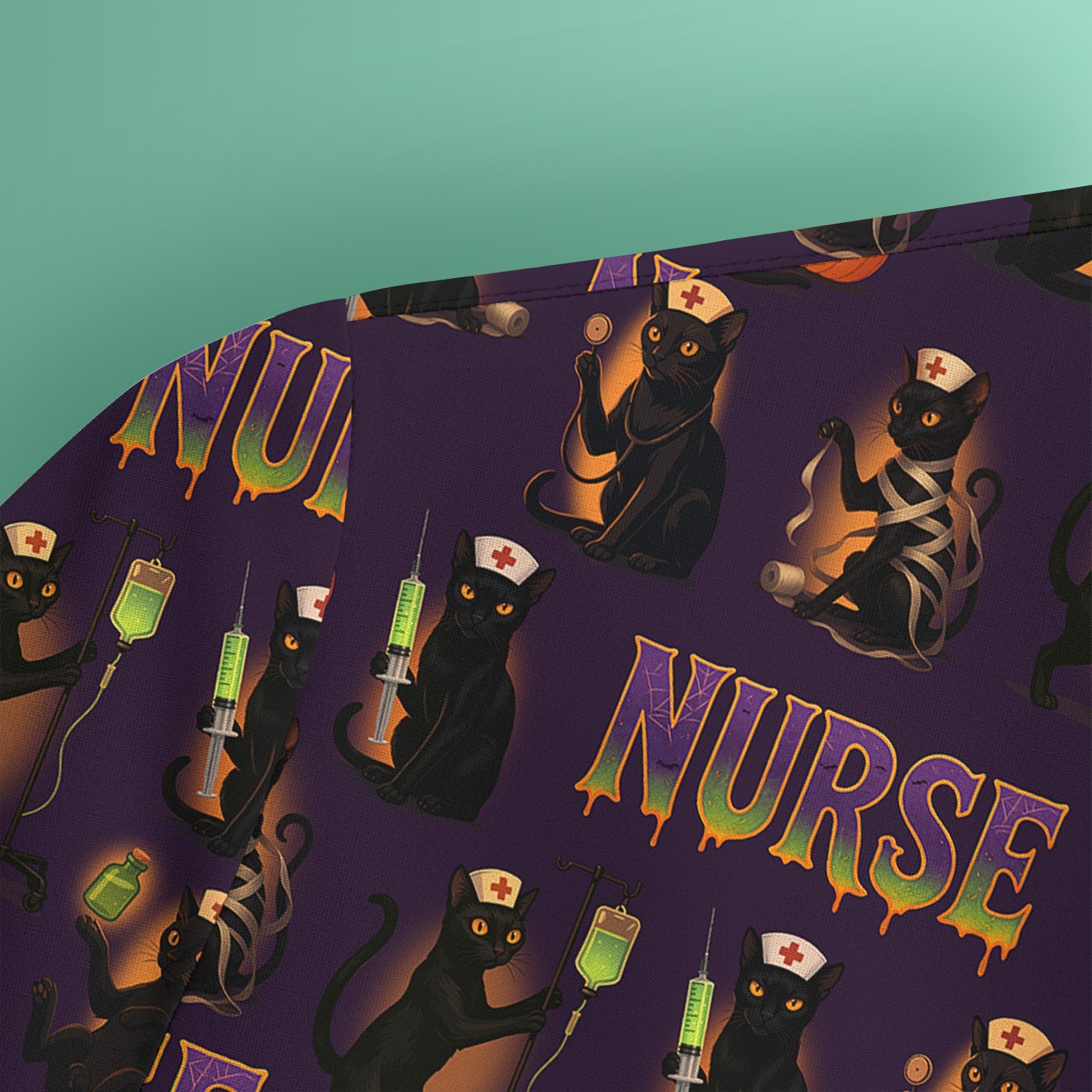 Halloween Nurse Shirt for Women - Black Cat with Pumpkin & IV Bag Design - Spooky Gift for RN LPN CNA