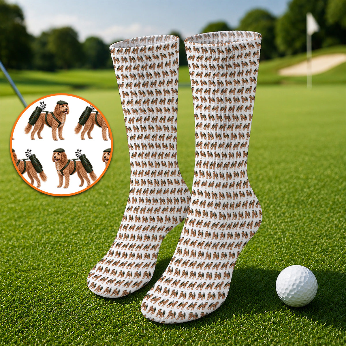 Goldendoodle Golf Socks, Funny Golfing Doodle Dog Pattern Golf Sock, Golf Gift For Golfers