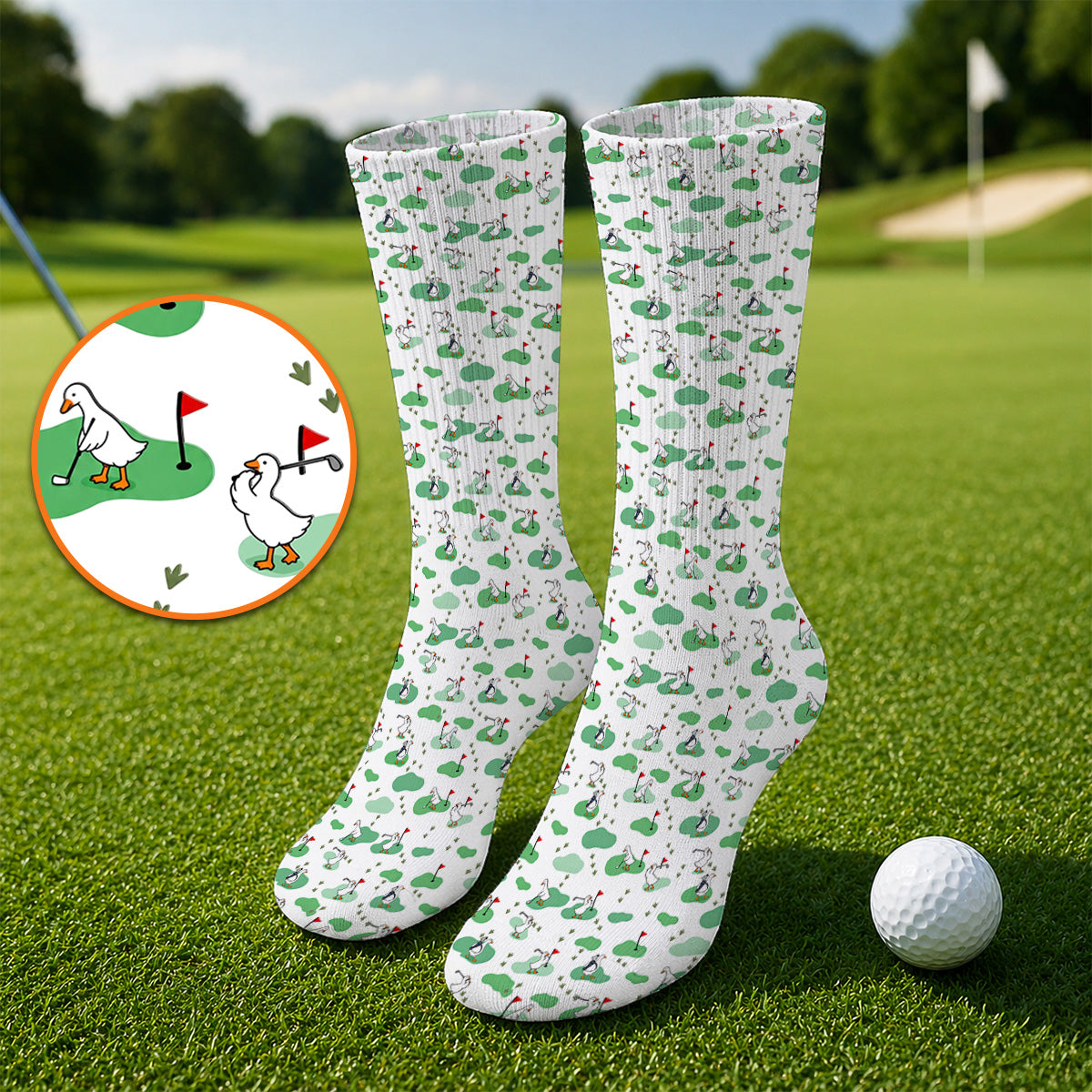 Funny Goose Golf Socks, Playful Golfing Goose Pattern Golf Sock, Golf Gift For Golfers