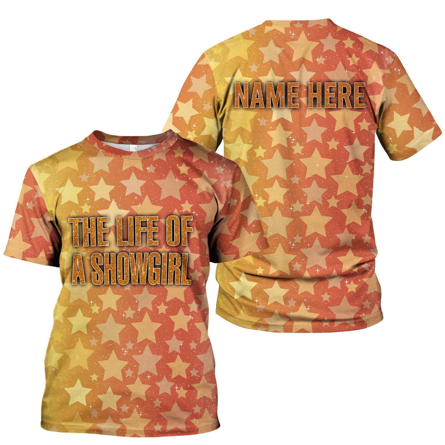 Custom Women's Showgirl Tee - All-Over Print Sparkly Star TS12 Orange Shirt  - Gift for RN LPN CNA
