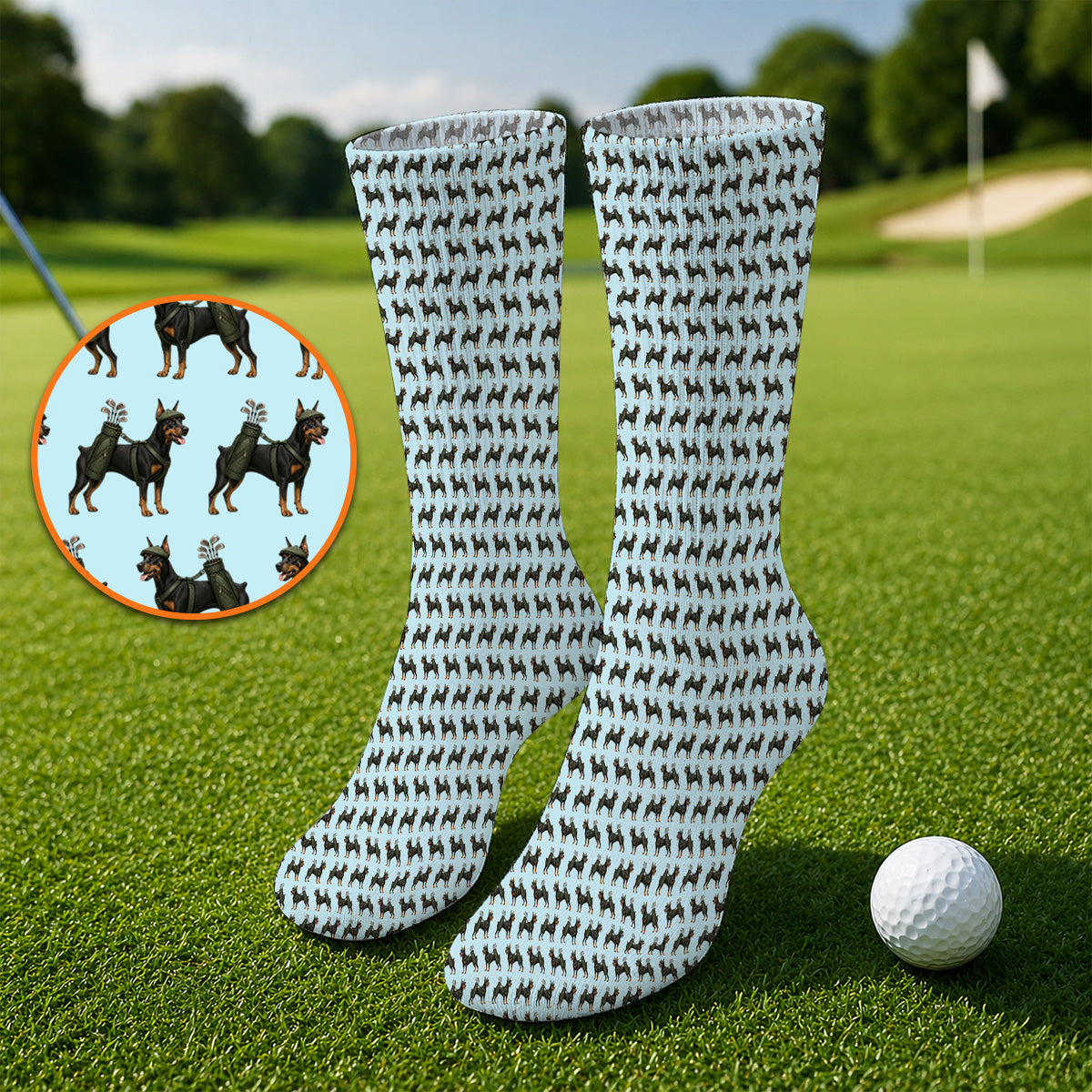Doberman Golf Socks, Crazy Doberman Pattern Golf Sock, Dog Lover Golf Gift