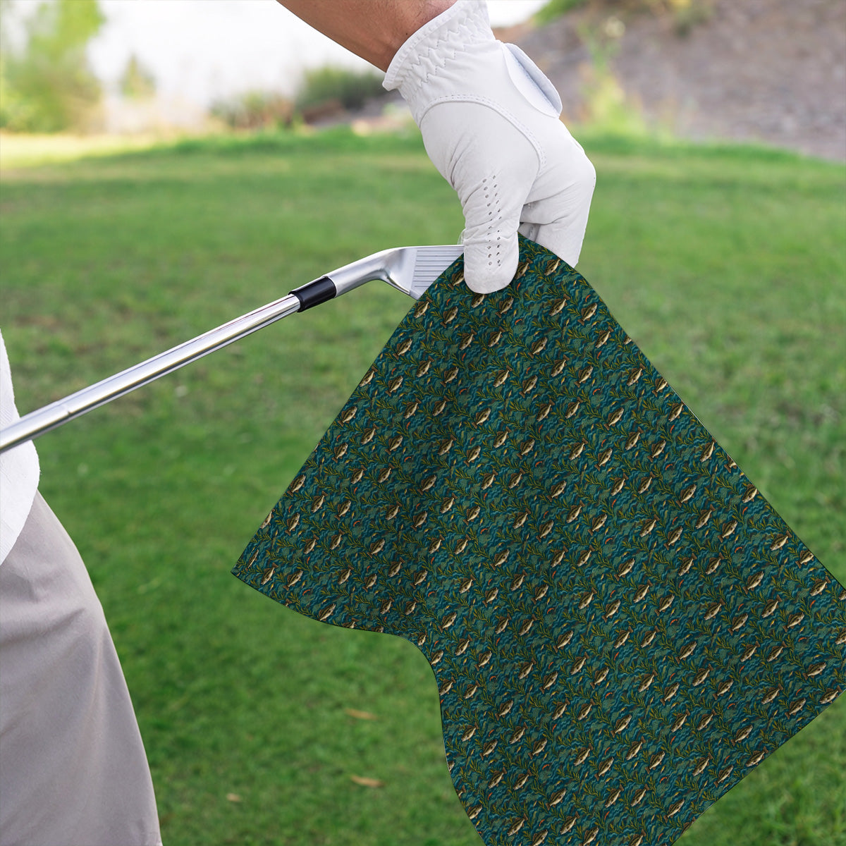 Crazy Bass Fishing Golf Towels, Fishing Bass & Rod Pattern Golf Towel, Golf Gift For Golfers