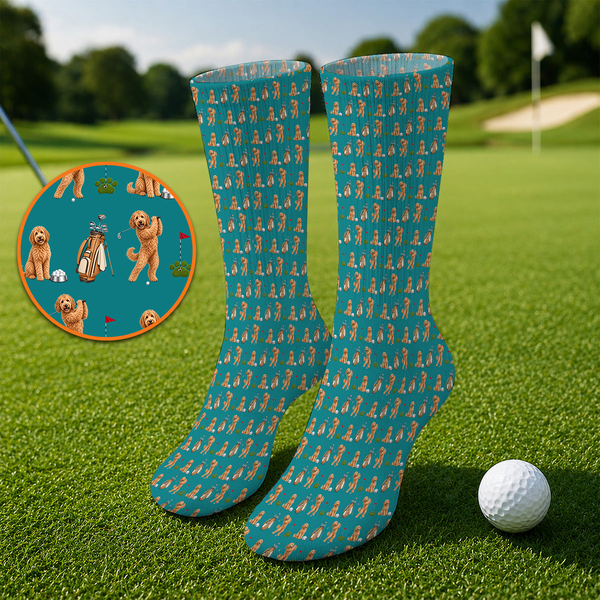 Goldendoodle Golf Socks, Dog Pattern Golf Sock, Funny Golf Gift For Golfers