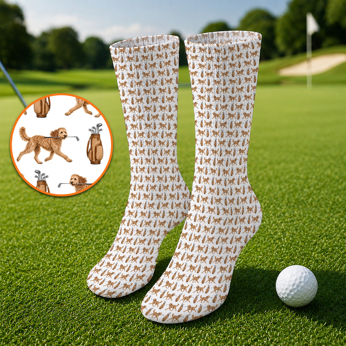 Goldendoodle Golf Socks, Doodle Dog Pattern Golf Sock, Funny Golf Gift For Dog Lovers
