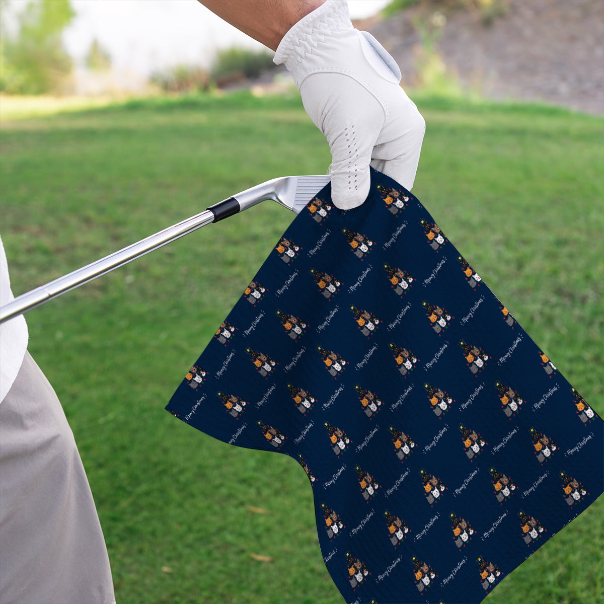 Meowy Christmas Cat Golf Towels, Festive Cat Christmas Pattern Golf Towel, Xmas Golf Gift For Cat Lovers