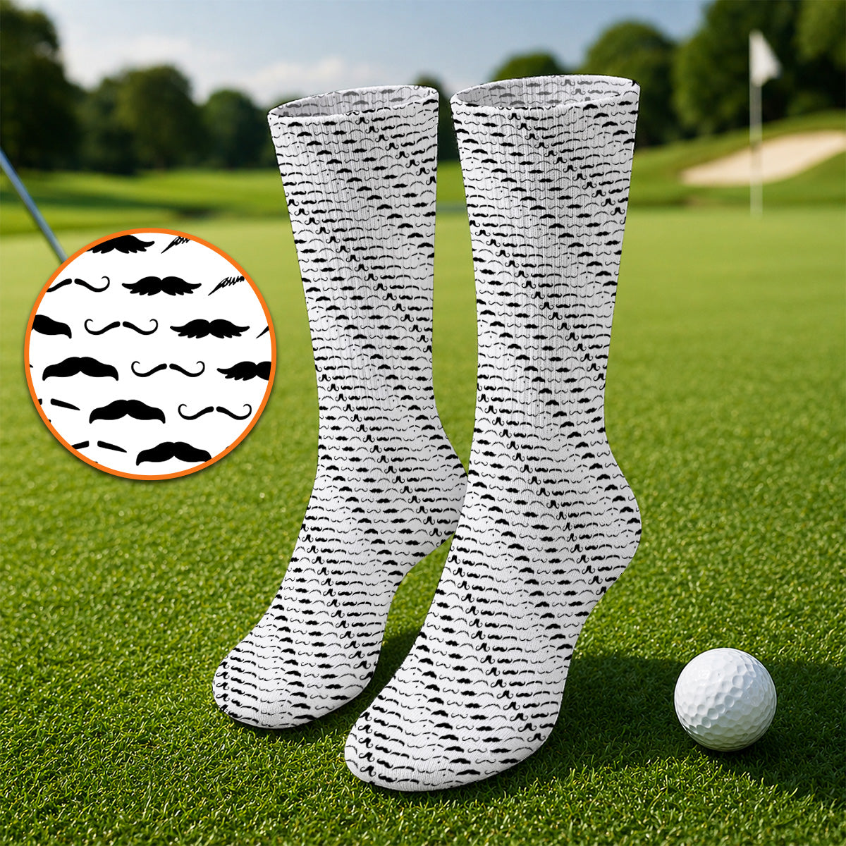 Funny Mustache Golf Socks, Movember Pattern Golf Sock, Golf Gift for Golfers