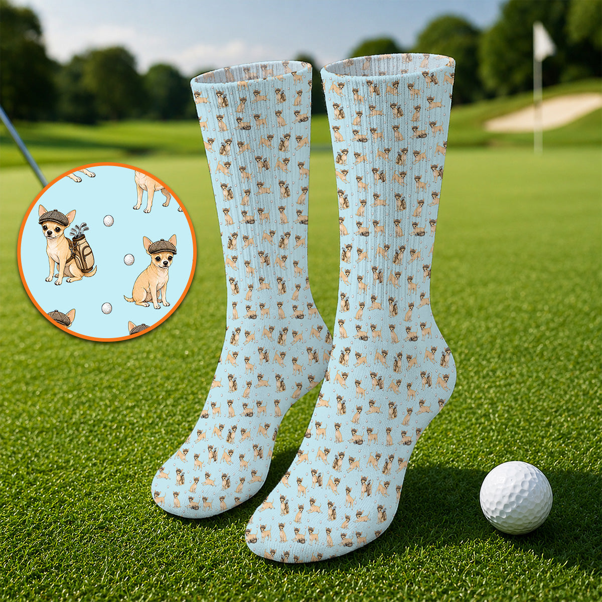 Funny Chihuahua Golf Socks, Cute Chihuahua Pattern Golf Sock for Dog Lovers, Golf Gift For Golfer
