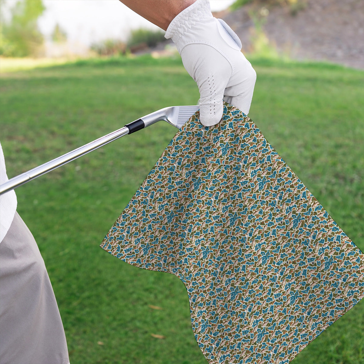 Rainbow Trout Fly Fishing Golf Towels, Crazy Camo Fish Pattern Golf Towel, Outdoor Golf Apparel Gift for Trout Fishing Lovers