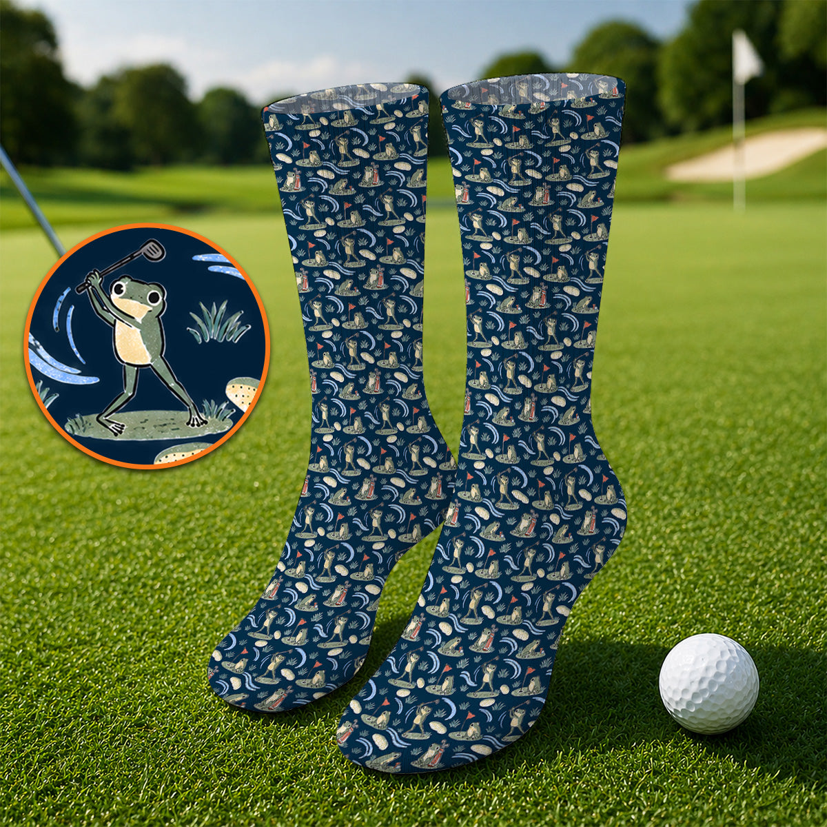 Playful Frog Golf Socks, Vintage Frog Golf Pattern Sock, Golf Gift For Golf Lovers