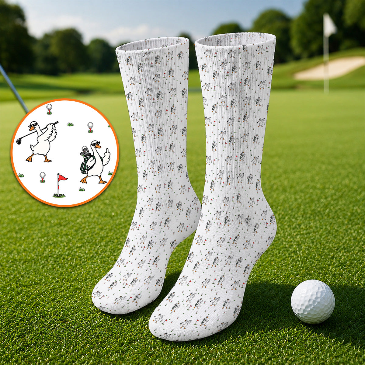 Crazy Goose Golf Socks, Goose Golf Pattern Sock, Unique Golf Gift for Golfers