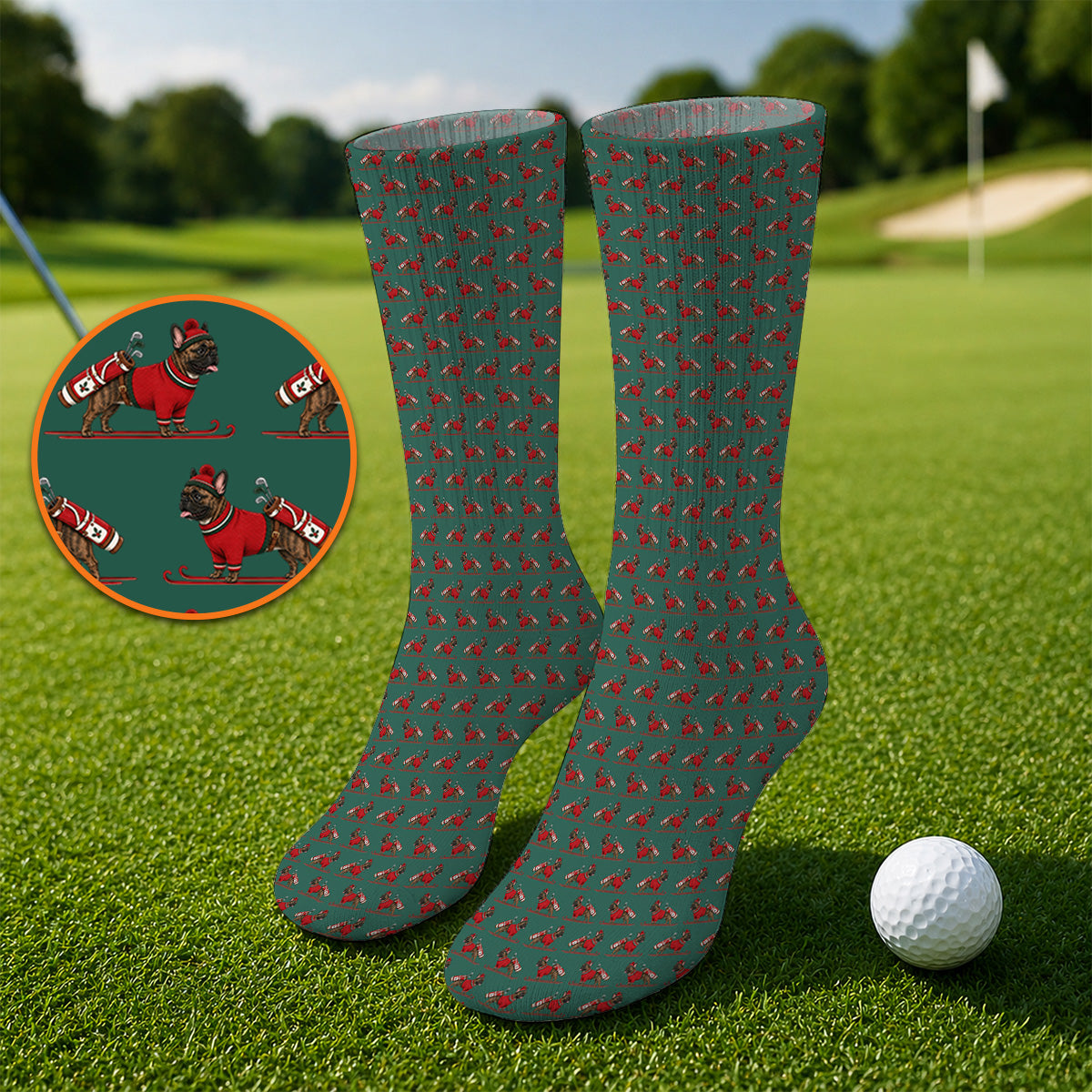 French Bulldog Holiday Golf Socks, Christmas Dog Pattern Golf Sock, Festive Golf Gift for Golfers