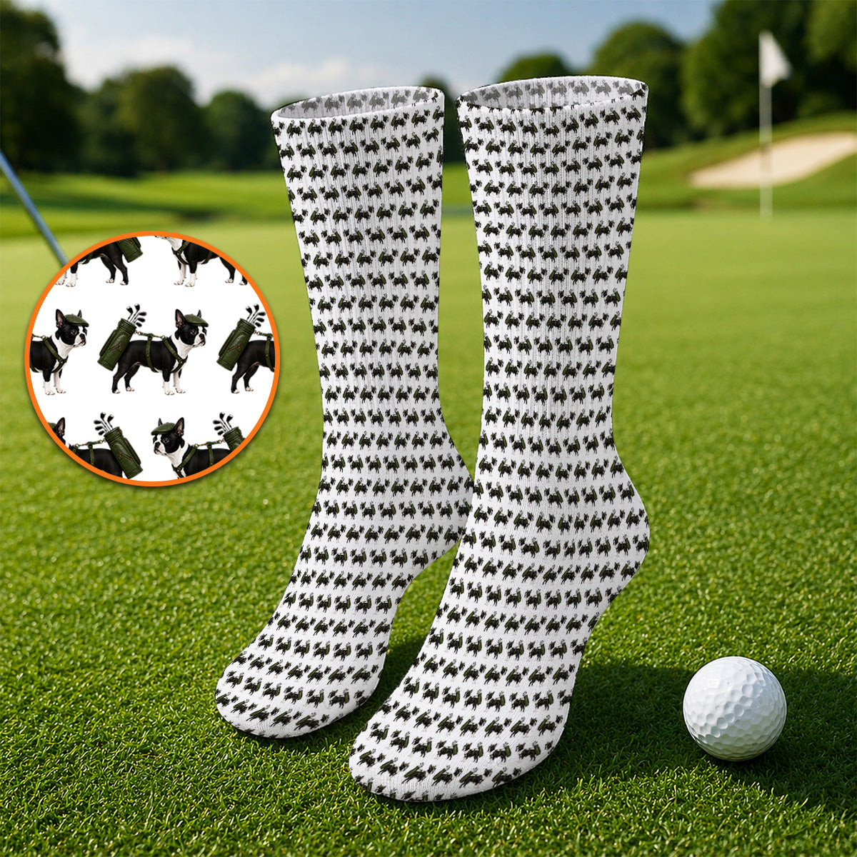 Crazy Boston Terrier Pattern Golf Socks, Boston Terrier Golf Sock, Golf Gift For Golfer