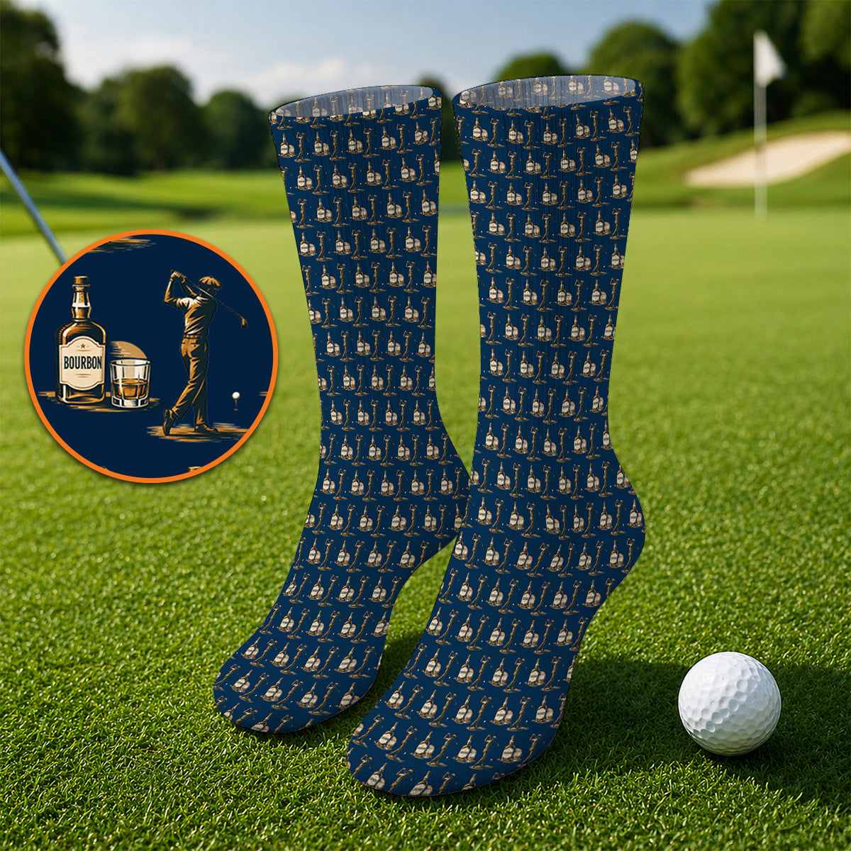 Bourbon Golf Socks, Whiskey Lover Golf Pattern Sock, Funny Golf Gift For Golfer