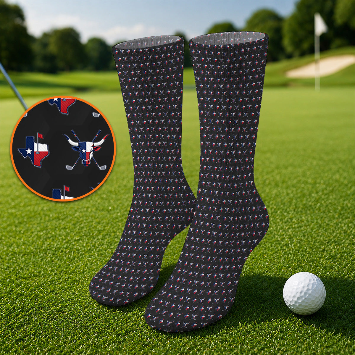 Texas Longhorn Golf Socks, Texas Flag Golf Pattern Sock, Western Longhorn Golf Gift For Golfer