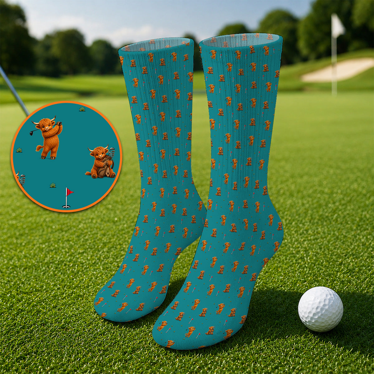 Highland Cow Swing Socks, Highland Cow Golfer Sock, Crazy Golf Gift For Golfer