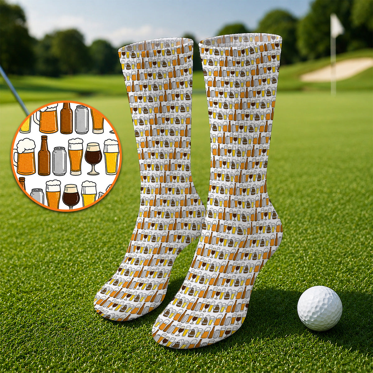 Beer Pattern Golf Socks, Funny Beer Lover Golf Sock, Golf Gift For Beer Lovers