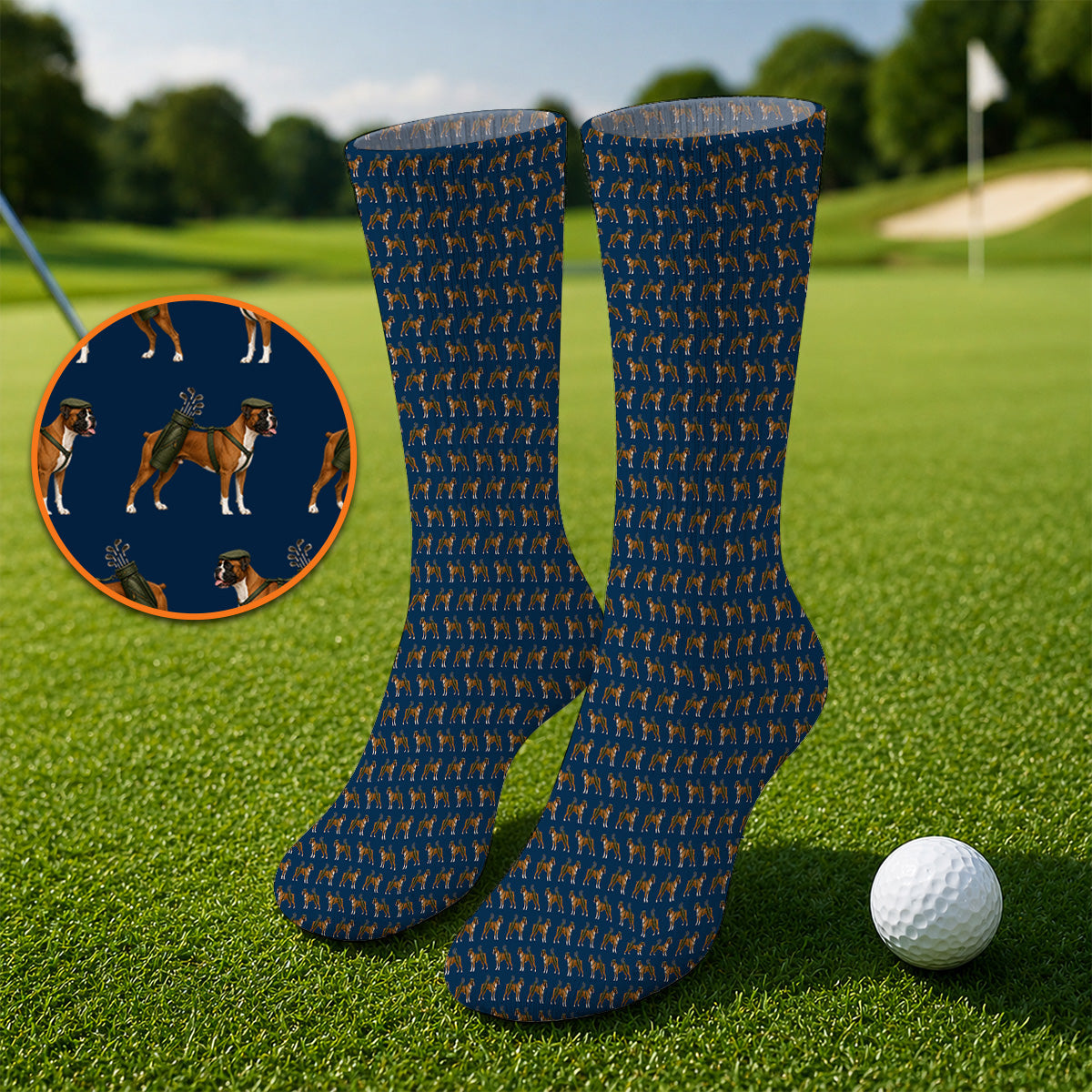 Boxer Dog Golf Socks, Boxer Pattern Golf Sock for Golfer, Golf Gift For Dog Owners