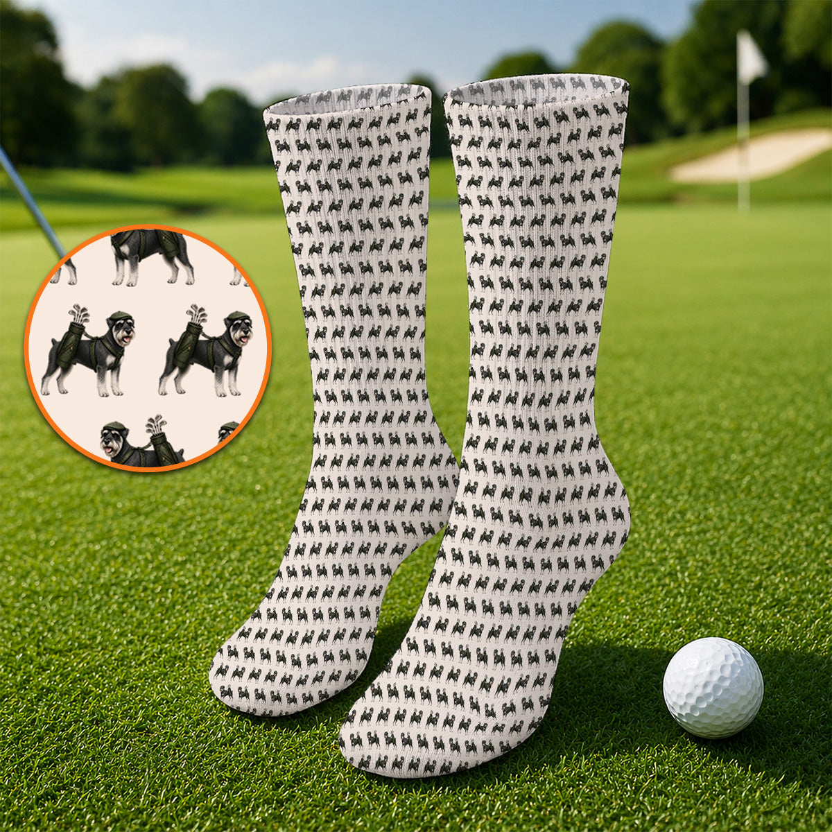 Miniature Schnauzer Golf Cart Sock, Funny Golf Schnauzer Pattern Golf Socks, Gift For Golf Lovers