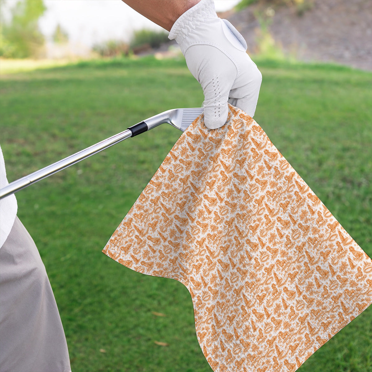 Dachshund Toile de Jouy Golf Towel, Autumn Wiener Dog Pattern Golf Towels, Crazy Golf Gift For Golfer
