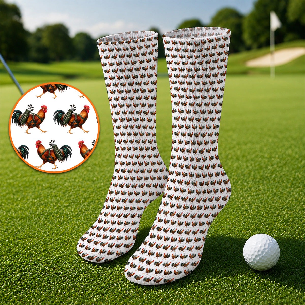 Rooster Pattern Golf Socks, Rooster Golf Sock For Chicken Lovers, Golf Gift For Golfer