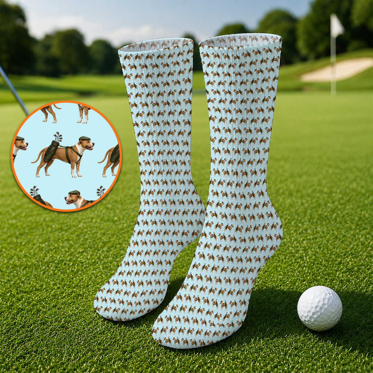 Funny Pit Bull Terrier Golf Socks, Pit Bull Pattern Golf Shirt, Golf Gift for Dog Lovers