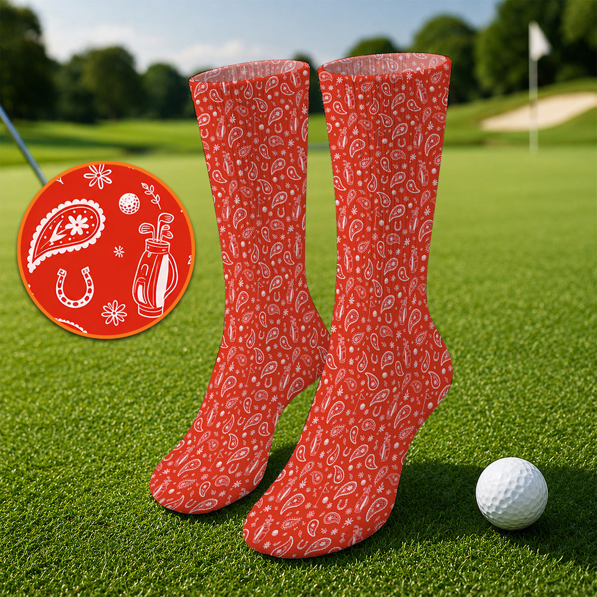 Cowgirl Paisley Pattern Golf Socks, Pink Western Golf Sock, Cute Paisley Golf Gift For Golfers