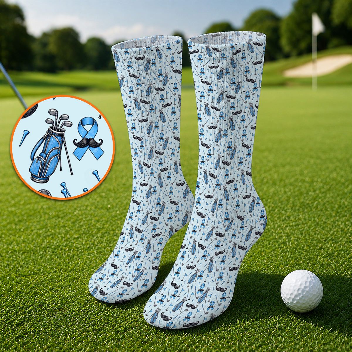 Prostate Cancer Golf Socks, Blue Ribbon Pattern Golf Sock, Crazy Golf Gift For Golfers