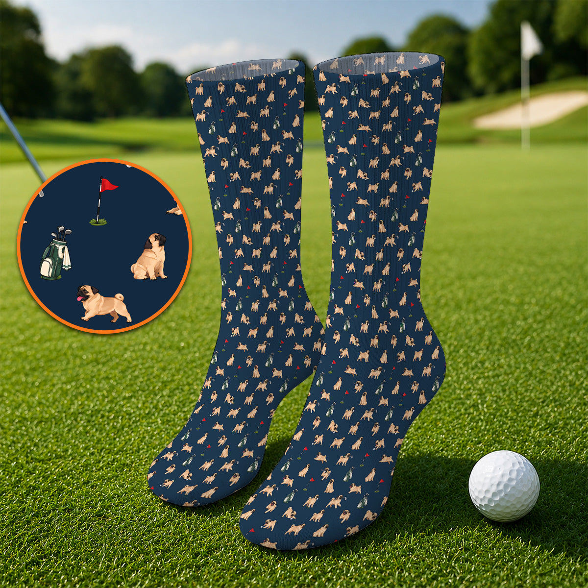 For Dog Lovers Crazy Pug Golf Socks, Pug Pattern Golf Sock, Golf Gift For Golfers