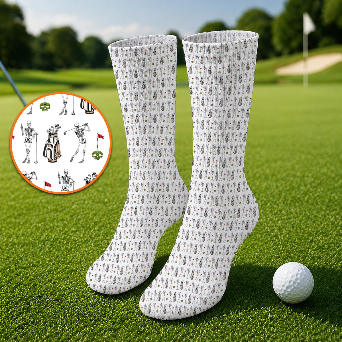 Skeleton Pattern Golf Socks, Funny Skeleton Golf Sock, Golf Gift For Golfer