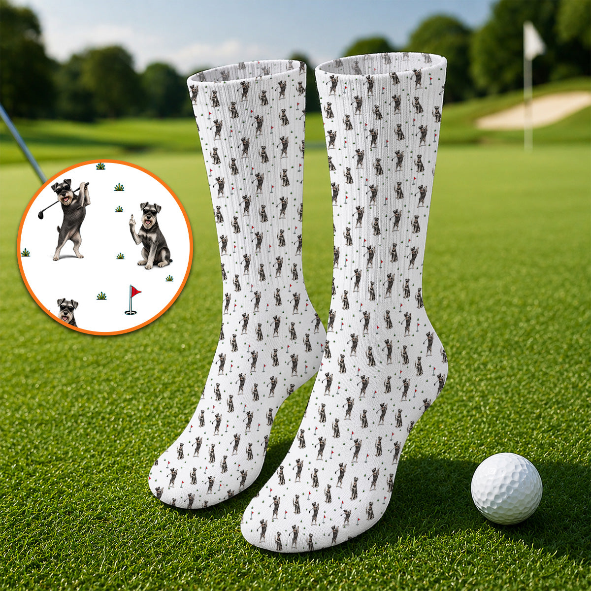 Miniature Schnauzer Golf Socks, Funny Schnauzer Pattern Golf Sock, Dog Lover Gift For Golfers