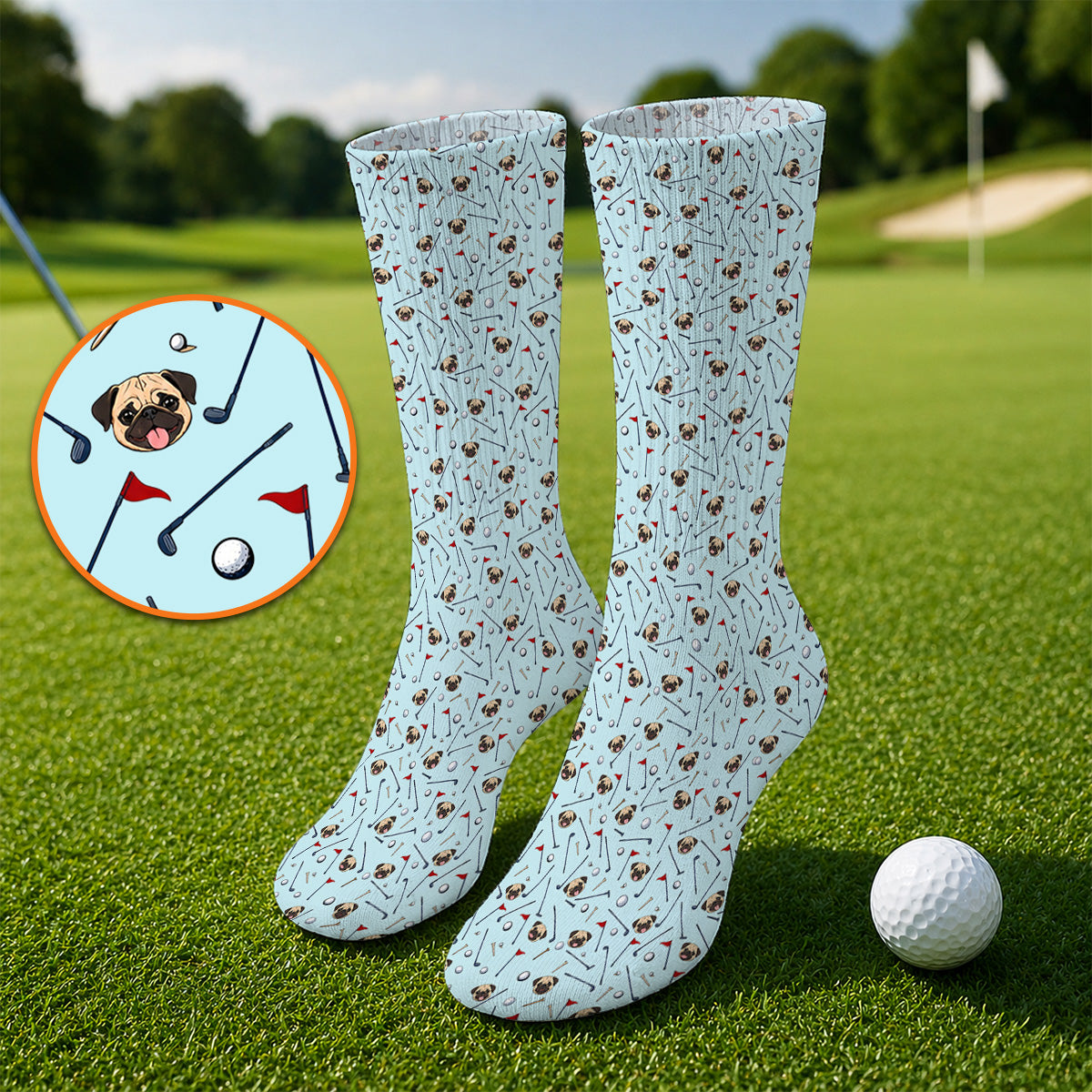 Pug Pattern Golf Socks, Pug Golf Sock For Dog Lovers, Crazy Golf Gift For Golfers