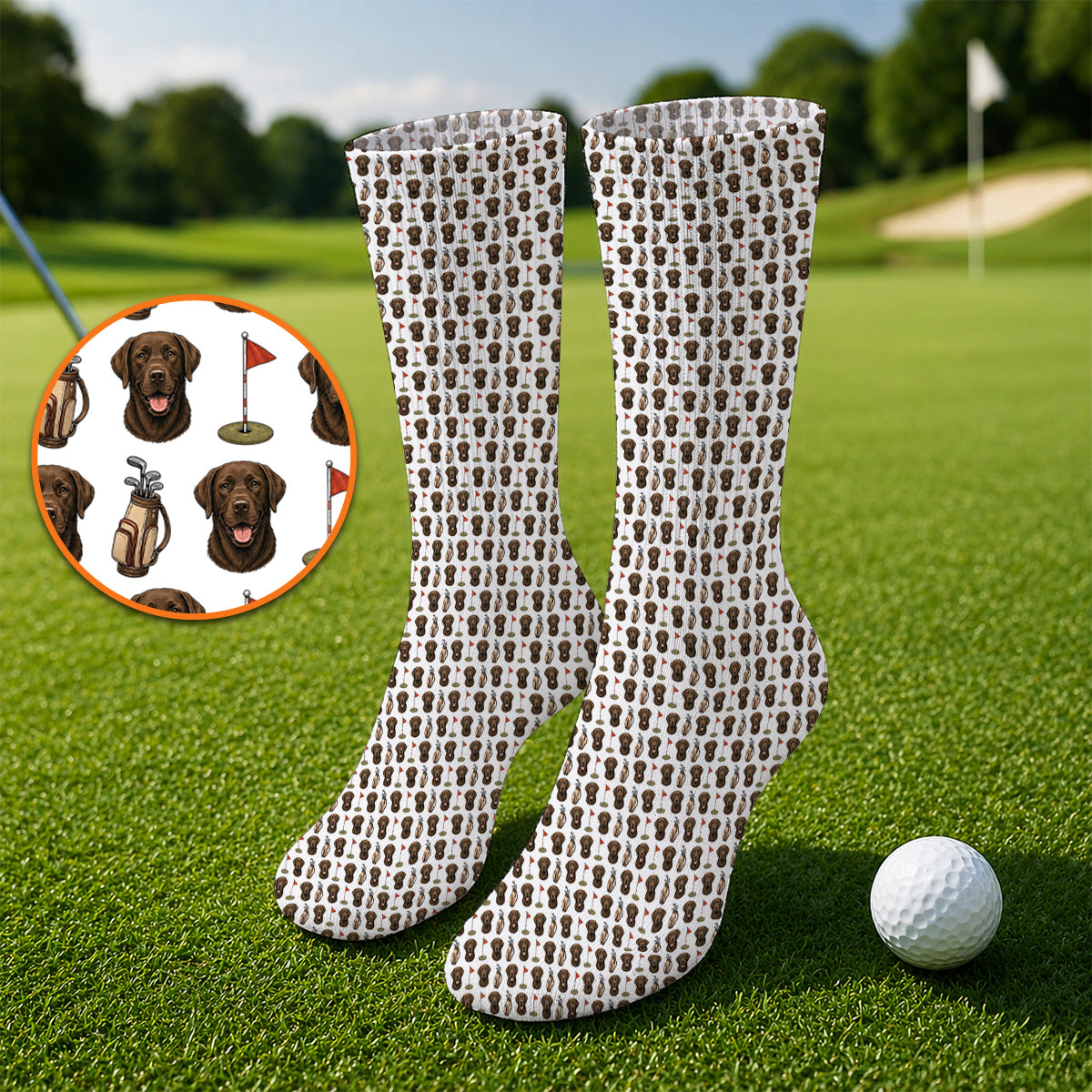 Chocolate Labrador Retriever Golf Sock, Funny Chocolate Lab Pattern Golf Socks, Dog Lover Golf Shirt