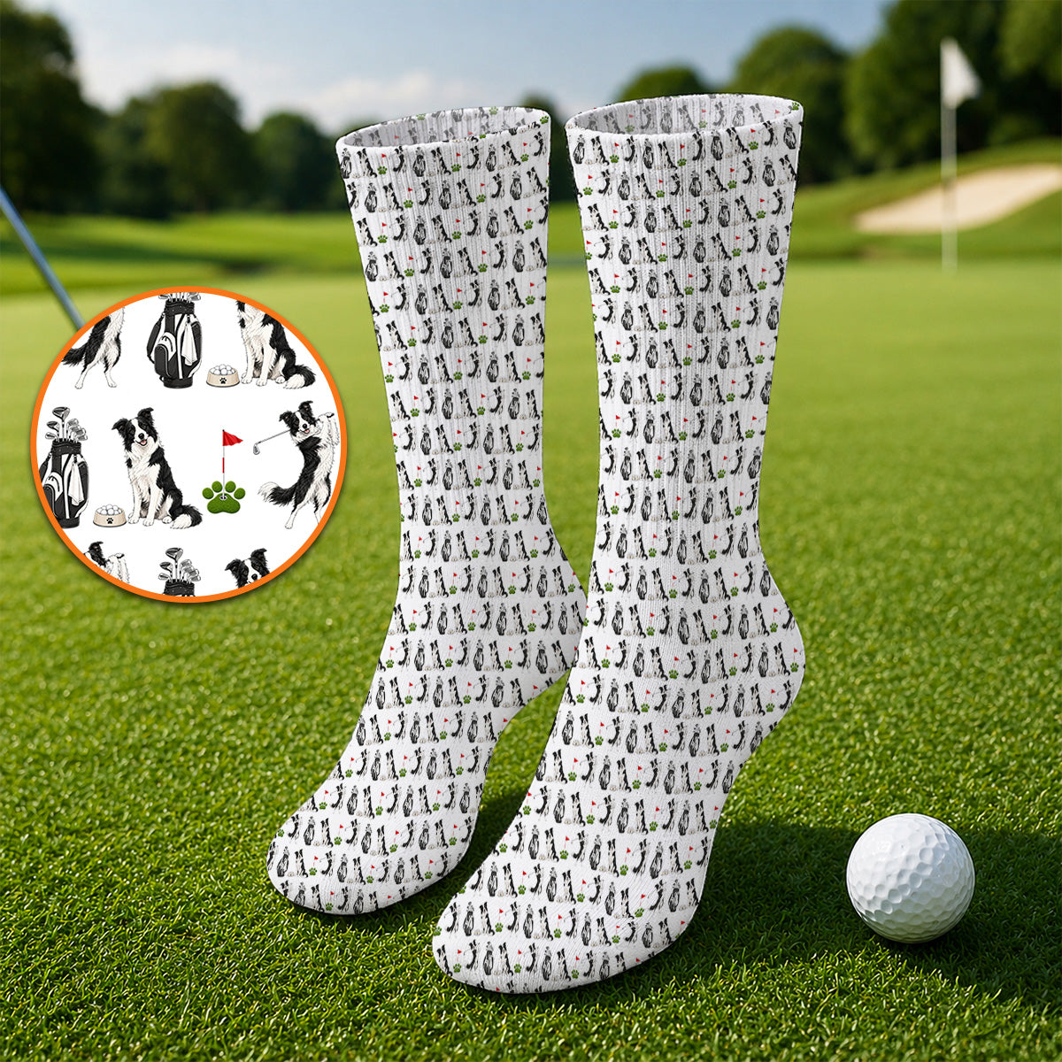 Border Collie Golf Socks, Border Collie Pattern Golf Sock for Dog Lovers, Funny Golf Gift for Golfer