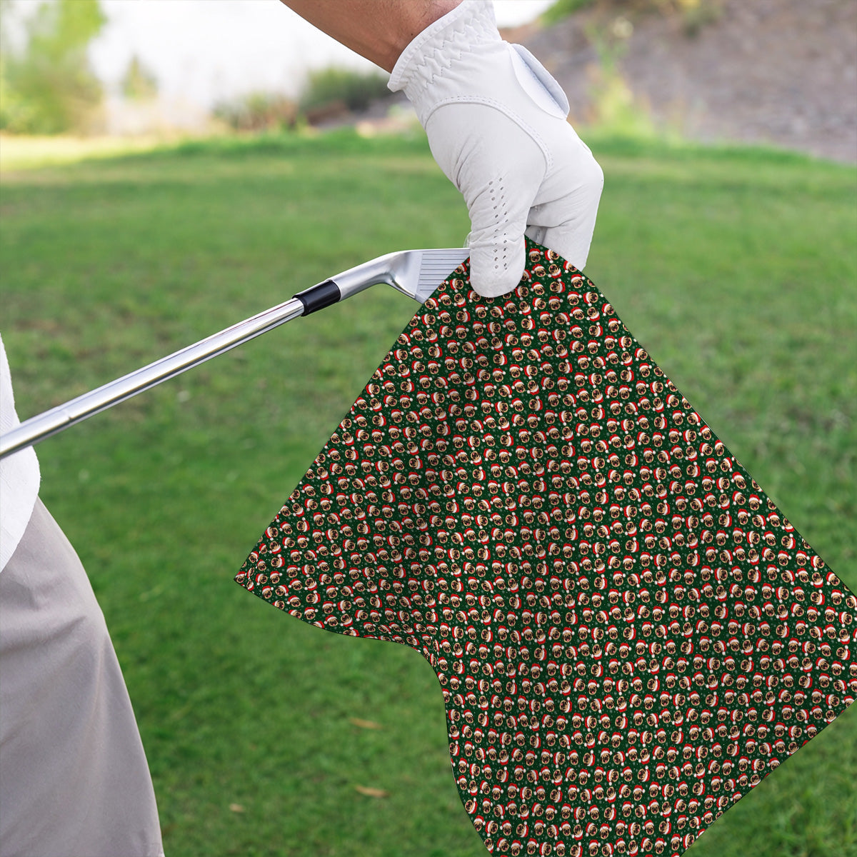 Funny Christmas Pug Golf Towels, Pug Pattern Golf Towel For Dog Lovers, Xmas Golf Gift For Golfers
